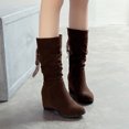 thumbnail image 4 of LSLJS Bottes à Talons Hauts pour Femmes Jusqu'aux Genoux, Bottes Chaudes Unies à Lacets avec Lacets pour Femmes, Bottines à Bout Rond, Bottes à Talon Compensé Haut, Chaussures, Bottes Jusqu'aux Genoux pour Femmes, 4 of 9