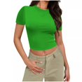 thumbnail image 1 of Yuyuzo Hauts de Sortie pour Femmes Manches Courtes Haut Court Col Rond T-Shirts Basiques Ajustés Extensibles, 1 of 7