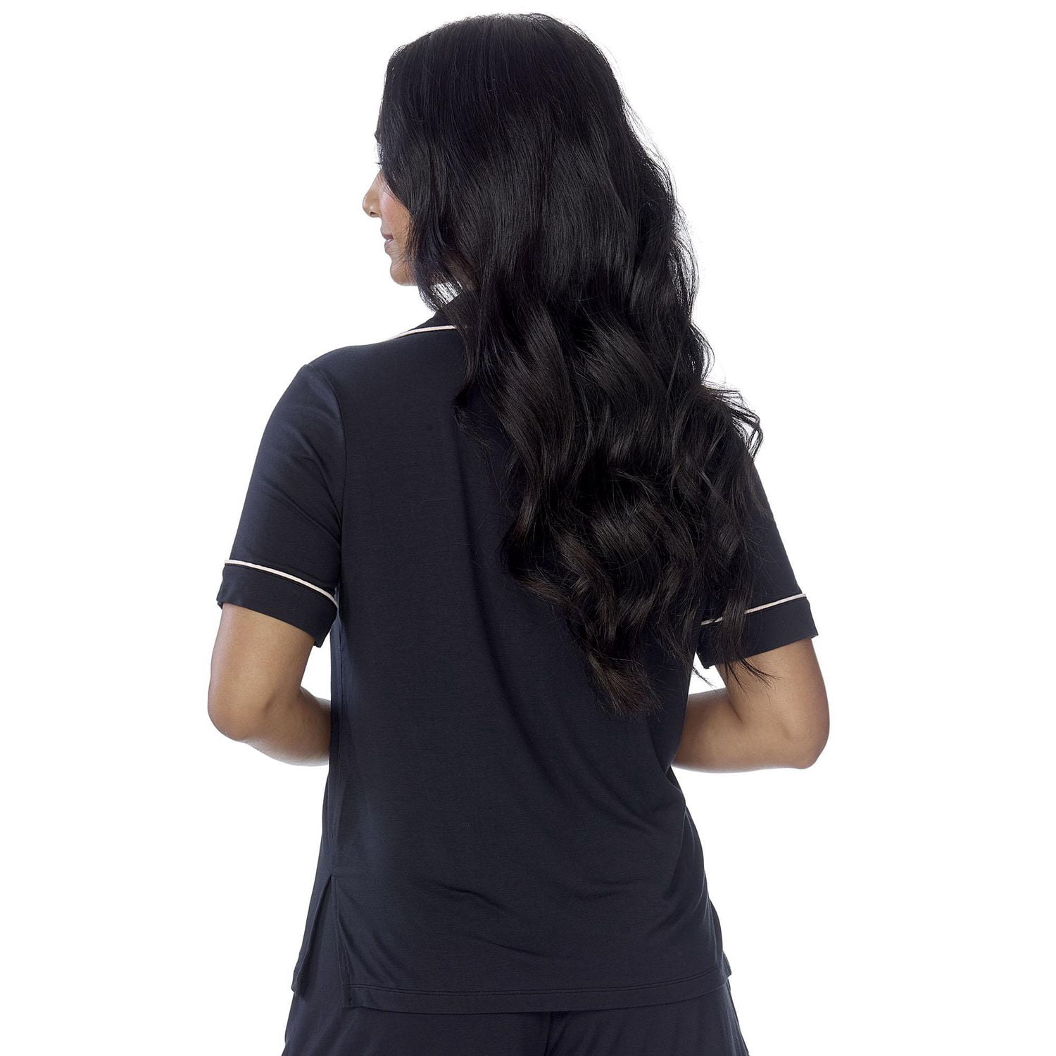 Secret Sleep Short Sleeve Button Top with Piping - Online exclusive