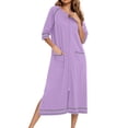 thumbnail image 2 of Besolor Robe de Nuit à Fermeture Éclair pour Femme, Col Ras du Cou, Manches 3/4, Peignoir, Robe de Chambre avec Poches, Vêtement de Nuit, P-2TG, 2 of 6