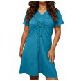 thumbnail image 2 of Mceream Robes d'Été pour Femmes Grande Taille Midi Froncées Robes Ajustables à Torsade devant Col en V 2026 Vacances Élégantes à Manches Courtes Boho Robe de Plage Bleu Clair m, 2 of 6