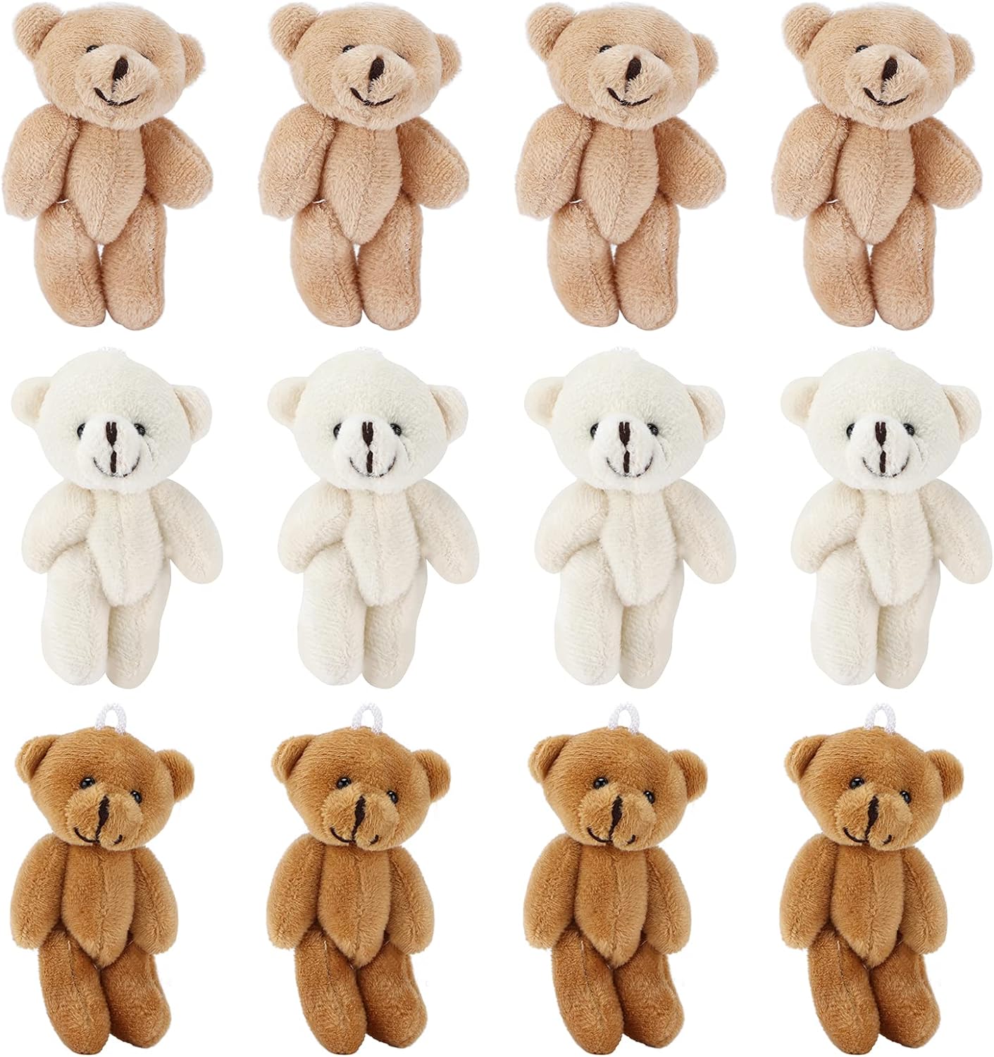 ORUYROP 12Pcs Mini Joint Teddy Bears, Stuffed Animal Plush Toys for Birthday, Wedding Decor, Party Favors, DIY Accessory （3.5x1.8x1.6in
