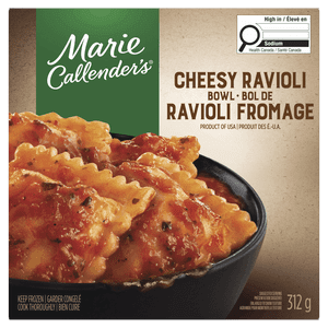 Marie Callender’s Cheesy Ravioli Bowl Frozen Dinner, Ravioli Stuffed with Ricotta Style Cheese, Mozzarella, Parmesan, and Romano Cheeses in Marinara Sauce, Frozen Meal, 312g