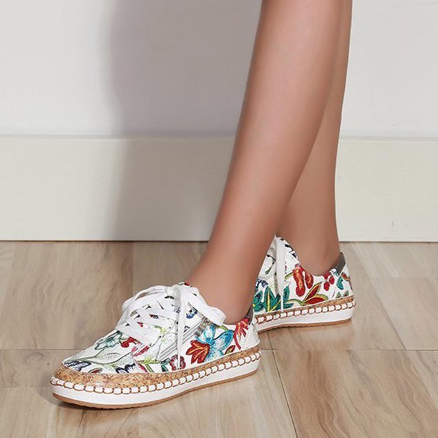 LSLJS Chaussures d'Été pour Femmes à Lacets avec Fermeture Éclair, Design Coloré Imprimé, Espadrilles Décontractées à Plateforme, Chaussures Plates
