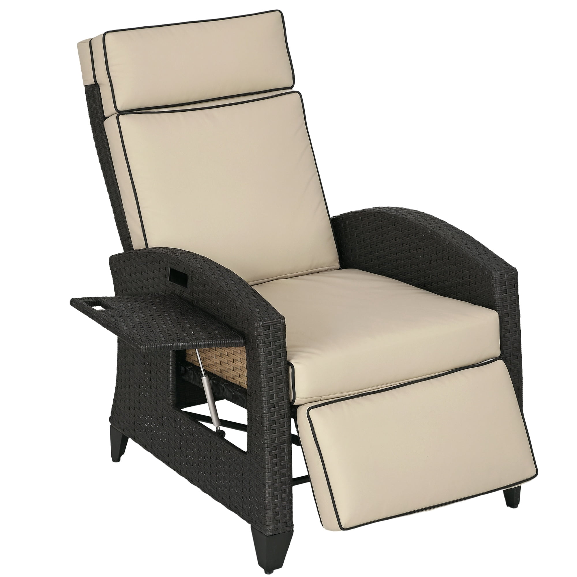 Outsunny Outdoor Recliner Chair with Adjustable Backrest, Cushion, Khaki