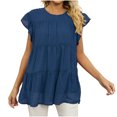 thumbnail image 1 of Timegard Hauts pour Femmes Manches Courtes en Chiffon Blouse Ample Légère Col Rond Été Plage Vacances Hauts, 1 of 5