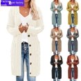 thumbnail image 2 of Womens Long Sleeve Cable Knit Long Cardigan Open Front Button Sweater Outerwear, 2 of 5