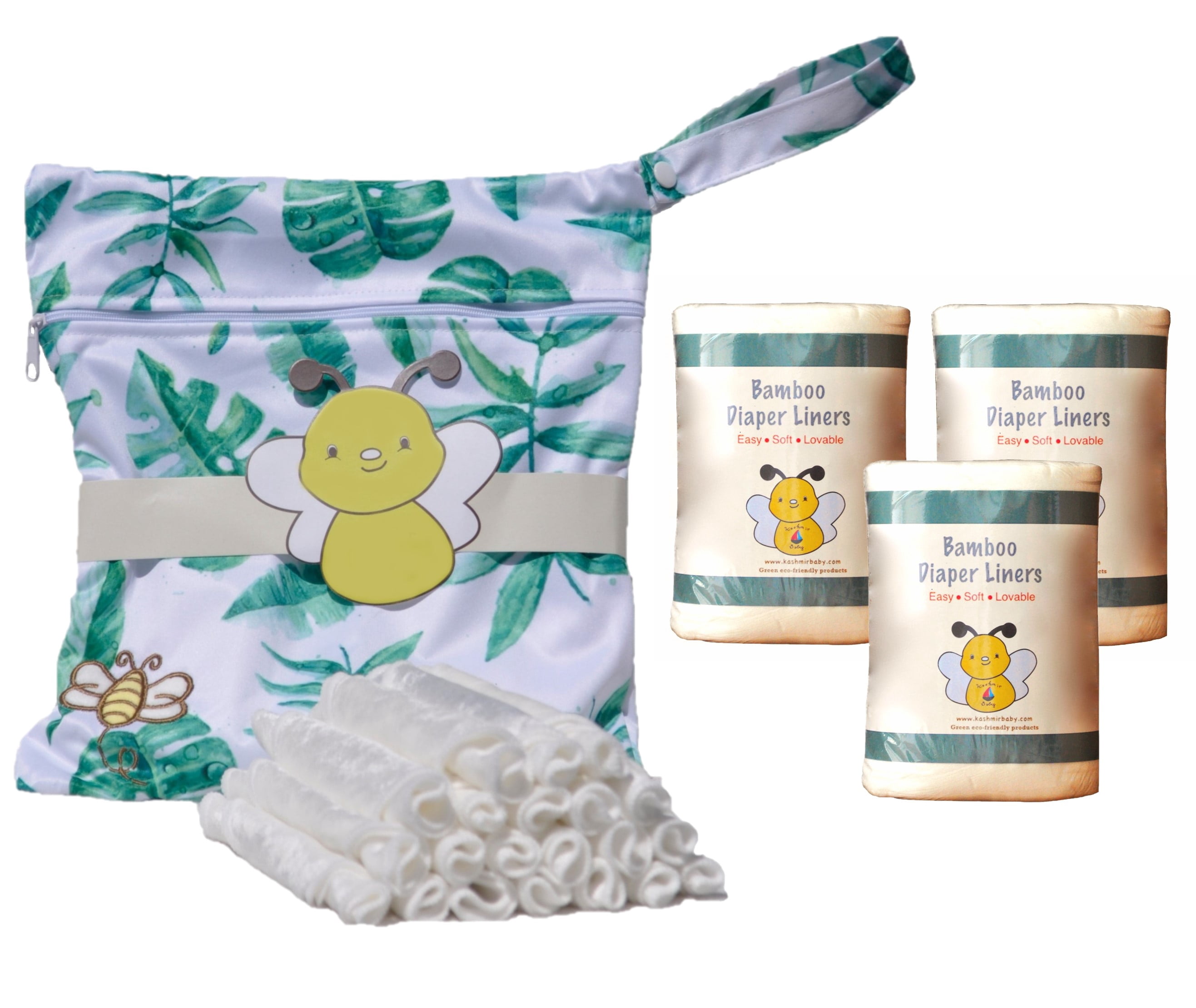 Lovable Bunz (40 Pack) Bamboo Velvet Cloth Diaper Wipes with carry bag/ 3 Rolls (300 Sheets) Bamboo Cloth Diaper Liners.