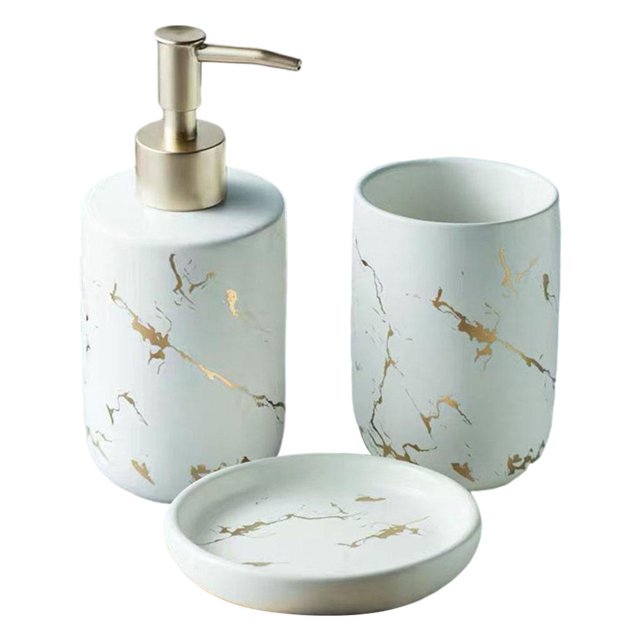 Abbracc Bathroom Accessories Set CERAMIC Lotion Dispenser Soap Dispenser White 3Pcs