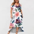 thumbnail image 2 of TopLLC Robes d'Été pour Femmes Grande Taille à Manches Courtes Robes Maxi à Fleurs Robe de Soirée à Épaules Dénudées avec Poches Robe Formelle Femme, 2 of 5