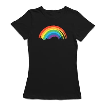 Brush Strokes Rainbow Women's Black T-shirt