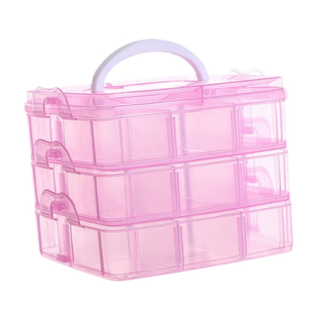 yuksok 18 Grid Organizer Box 3 Layer Storage Container for Beads Embroidery Jewelry Pink