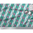 thumbnail image 3 of Soimoi Tissu en Soie Vert Feuilles, Fleurs Roses & Rayures Imprimé au Mètre 42 Pouces de Large, 3 of 5