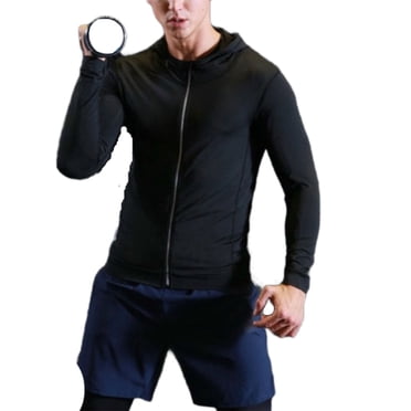 Lovzfmll Veste Zippée à Capuche à Manches Longues pour Homme, Sport Décontracté, Compression, Extensible, Couleur Unie, pour Performance Athlétique, Noir, P