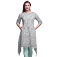 thumbnail image 1 of Bimba Hauts Imprimés Floraux Feuilles Vertes et Roses pour Femmes Kurti Asymétrique Robe d'Été pour Filles XXX-Large, 1 of 6