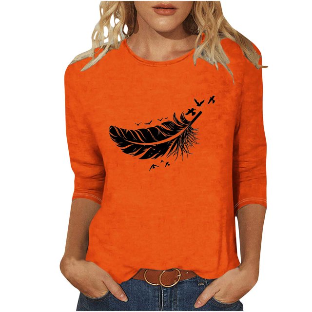 Dadaria Matters Tee Femme Chemise Orange Manches 3/4 T-Shirt Col Rond Hauts Été Chandail Blouses m