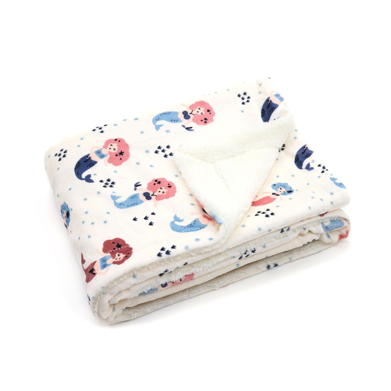Couverture réversible en flanelle polaire douce et chaude pour enfants, motif sirène rose avec base blanche, 101 x 127 cm