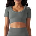thumbnail image 1 of Besolor Womens Short Sleeve Cropped Workout Tops Round Neck Ribbed Knit Athletic Yoga Running Slim Fitted Gym Shirts, 1 of 6