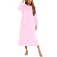 thumbnail image 2 of WRKEKC Robes for Women Solid Color Long Sleeve Fall Winter Flannel Open Front Hooded Zip Robe Womens Casual Bathrobe, 2 of 4