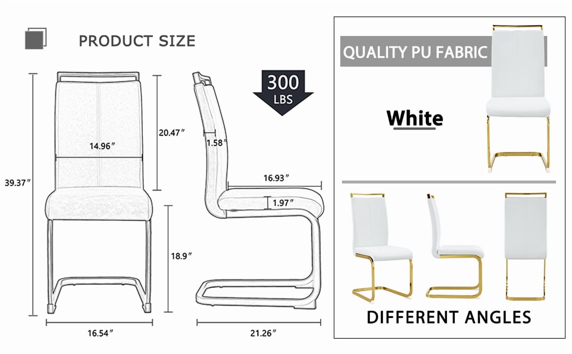 Noble House A set of 2 White PU leather dining chairs: gold metal frame