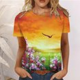 thumbnail image 1 of SMihono Hauts pour Femmes Été Décontracté Mode Imprimé Col Rond Manches Courtes Ample T-shirt Blouse Chandail Oversize T-shirt pour Femmes, 1 of 5