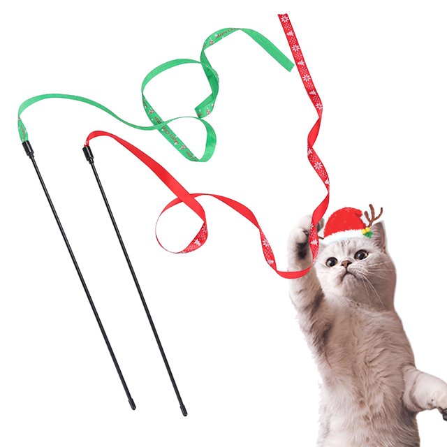 2PCS Cat Teaser Interactive Funny Pattern Cat Wand Cat Interactive Toy for Xmas
