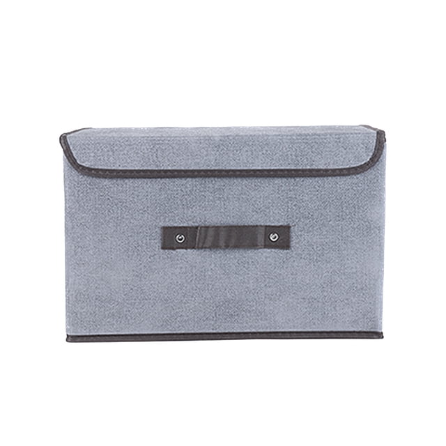 TopLLC Clothes Storage Bins Closet Organizers and Storage in grey linen fabric, featuring a collapsible design with a lid and reinforced handles. This stackable storage box measures 36x23x24cm (14.17x9.05x9.44in) and is ideal for organizing clothes, toys, and office supplies. The non-woven fabric construction ensures durability, while the foldable design allows for space-saving storage when not in use. The box includes a removable bottom support for added stability and easy handling.