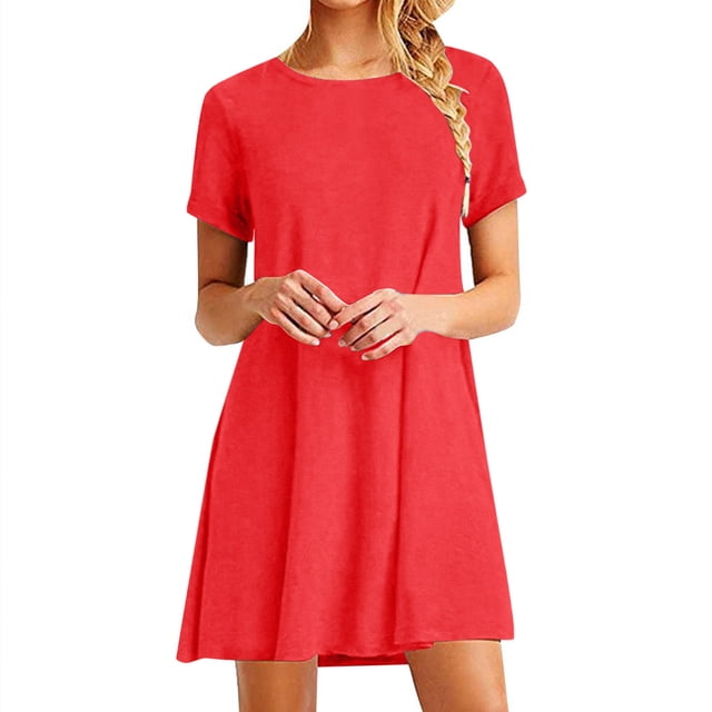 Penkiiy Robe d'Été pour Femme 2024 Plage Décontractée Sans Manches Couleur Unie Débardeur Ample Robe Soleil avec Poche TG Rouge