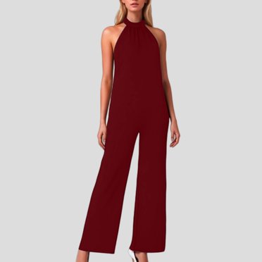 Combinaison pour Femme Sans Manches à Jambes Larges, Barboteuse avec Détail de Lien au Dos Nu pour Sorties Décontractées, Fêtes et Événements en Soirée, Tenue d'Été Idéale