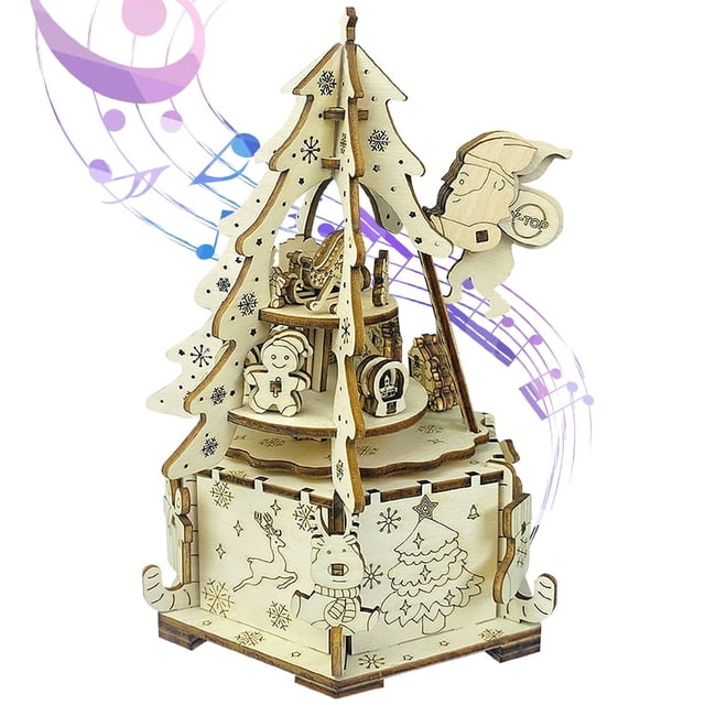 Puzzle Music Box Creative 3D Wooden Puzzle Model Building Kit Premium Music Box Brain Teaser Mechanical Model Kit for Kids Teens Adults Gift Birthday