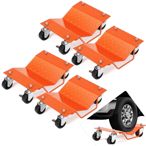 BeesClover Car Dolly Set of 4, 6000 LBS Car Wheel Dolly with Security Lock, Wheel Dollies for Moving Vehicles, Garage Auto Repair