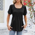 thumbnail image 2 of FAIWAD T-Shirts d'Été pour Femmes à Manches Courtes Bouffantes, Encolure Carrée, Tunique Plissée, T-Shirt Ample Chic, Blouse Fluide, 2 of 5
