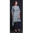 thumbnail image 3 of Bimba Kurti Asymétrique Bleu Carré Imprimé Shibori pour Femmes Robe d'Été Indienne Tunique Petit, 3 of 6