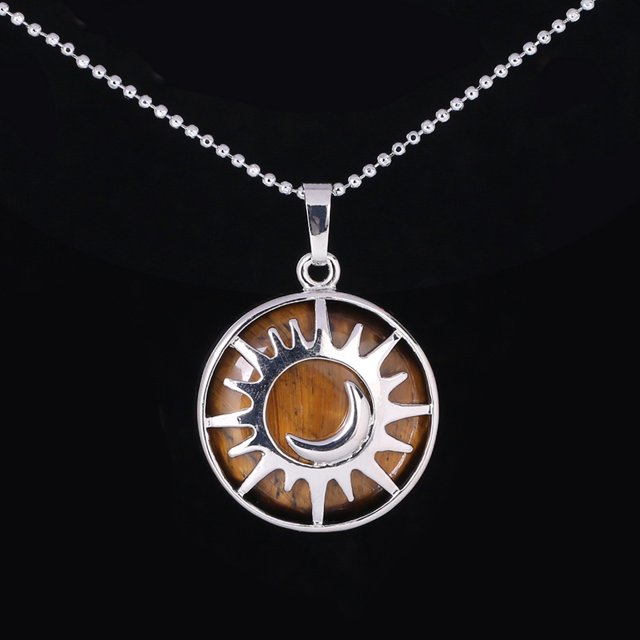 Pendentif Plat Perle Pierre Naturelle Quartz Argent Couleur Collier Femmes Hommes