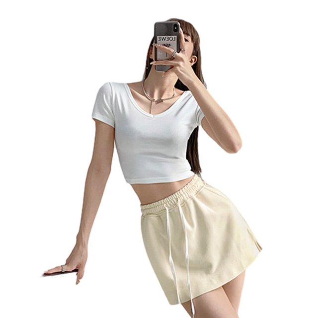 pitrice Jupes-Shorts pour Femmes Robe Unie Décontractée à Cordon Mini Ligne A Mode Taille Haute Été Style Coréen pour Sports Beige Lait S