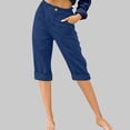 thumbnail image 2 of Timegard Womens Capri Pants Straight Leg Elastic Waisted Button Summer Casual Crop Pants with Pockets, 2 of 4