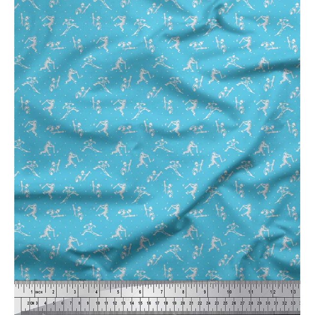Soimoi Modal Satin Fabric Dot,Cricket Player & Bat Sports Print Sewing Fabric Yard 42 Inch Wide
