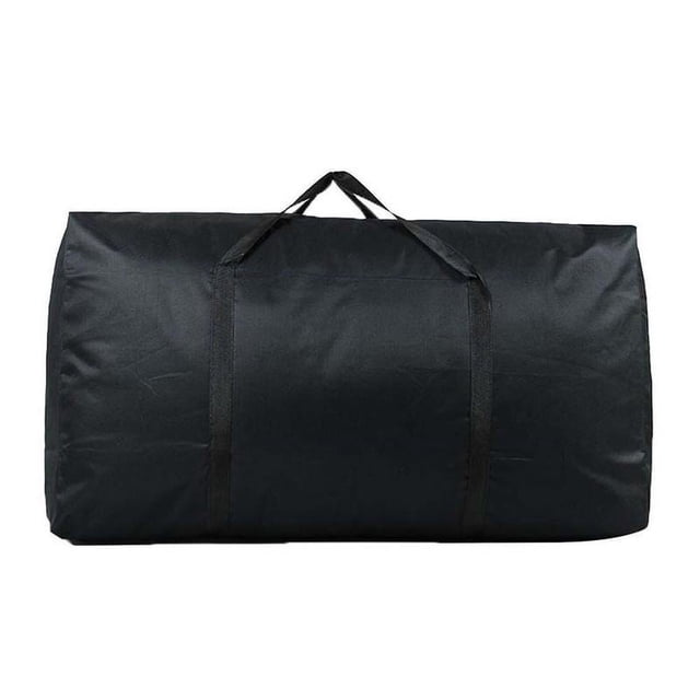 Home Extra Large Storage Bag Waterproof For Outdoor Camping Tent Black Nice V9O5. A black, extra-large storage bag made of durable Oxford material with reinforced handles and a full metal zipper. Measuring 80x48x25cm (31x19x10 inches), it is ideal for storing camping gear, tent repair accessories, seasonal clothing, bedding, or garden furniture cushions. Designed for multipurpose use, including transportation, packing, and outdoor activities.
