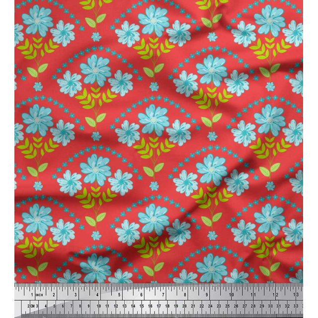 Soimoi polyester Crepe Fabric Leaves,Floral & Scale Geometric Print Fabric by Yard 42 Inch Wide