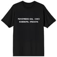 thumbnail image 1 of Bioworld Stranger Things November 6th 1983 Hawkins Indiana Unisex Adult Graphic Tee, 1 of 4