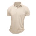 thumbnail image 2 of Chemises Habillées Légères pour Hommes à Manches Courtes, Unies, Tendance, Col à Revers, Ajustées, Pulls avec Poche (Beige, P), 2 of 4