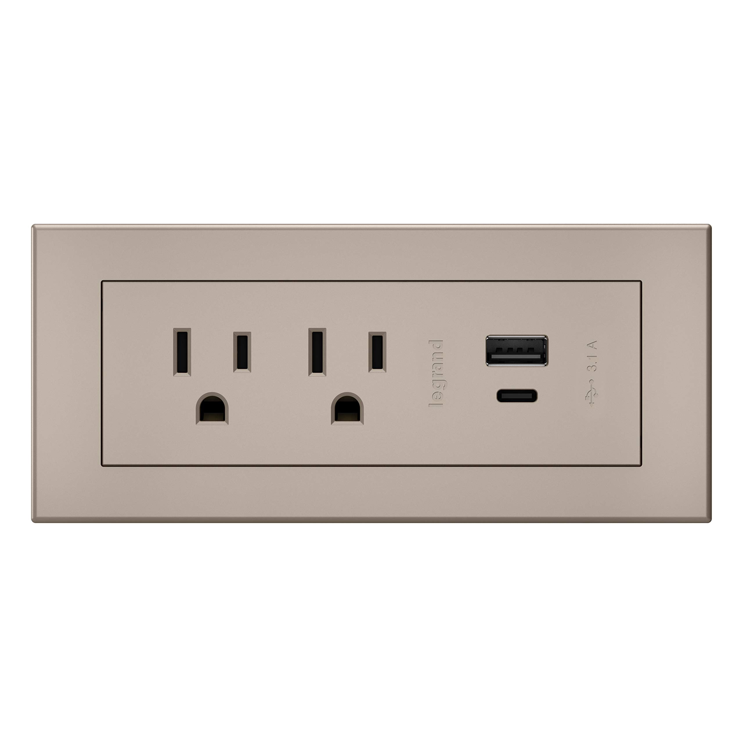 Legrand Wiremold RDZCNI radiant Furniture Power Center with USB Recessed Power Strip 2 Outlets Type A/C USB 6 Foot Cord Nickel