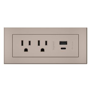 Legrand Wiremold RDZCNI radiant Furniture Power Center with USB Recessed Power Strip 2 Outlets Type A/C USB 6 Foot Cord Nickel