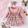 thumbnail image 2 of Gupgi Robe de Noël à Carreaux pour Bébé Fille Manches Longues Patchwork Robes Côtelées avec Bandeau, 2 of 8