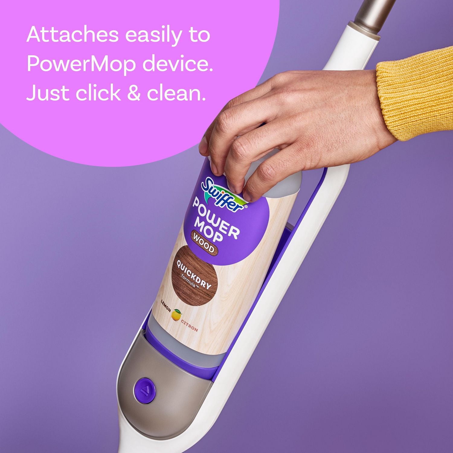 Swiffer Power Mop Solution de Recharge pour Bois, Nettoyant pour Planchers de Bois Franc à Séchage Rapide, Parfum de Citron, 750 ml