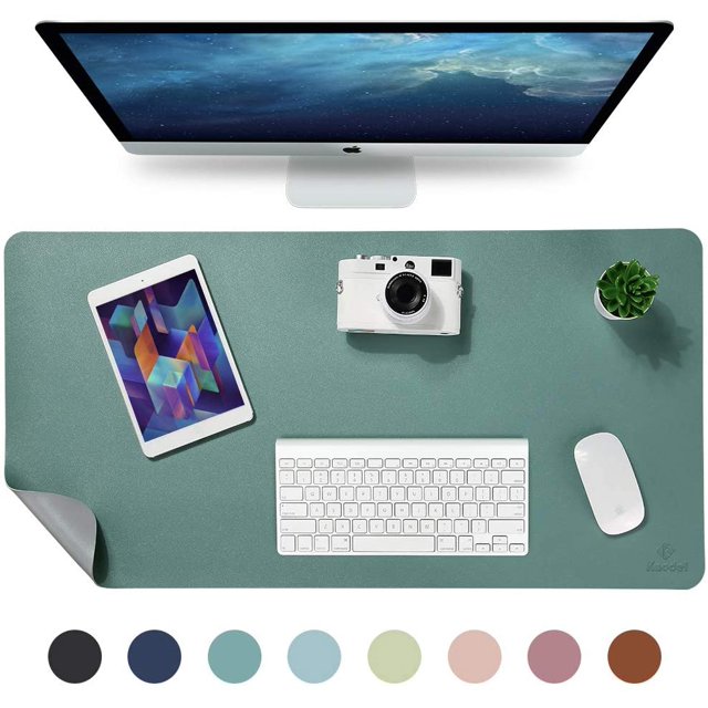 Table Pad, Desk Pad, 70 * 35cm Pu Leather Table Pad, Laptop Table Pad, Double-Sided (Green / Gray)