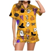 GDREDA Lightweight Sleepwear for Women Ladies Casual Printed Pajamas And Shorts Set Women Pajama Sets pyjamas Yellow,XL