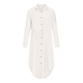 thumbnail image 4 of Robes de Printemps pour Femmes 2023 Robe Chemise Tendance pour Femmes à Couleur Unie à Simple Boutonnage avec Col à Revers et Cordon Robe en Coton et Lin Robes Maxi en Liquidation, 4 of 9
