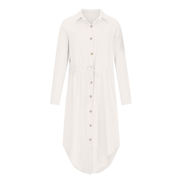 Pisexur Womens Summer Dresses Cotton Linen Button Down Short Sleeve Shirt Dress Drawstring V Neck Solid Color Formal Dress Casual Tummy Control Flowy Sundress Plus Size S-5XL