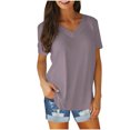 thumbnail image 2 of AherBiu Plus Size T Shirts for Women V Neck Loose Short Sleeve Tops Blouses Solid Color Basic Tees, 2 of 6